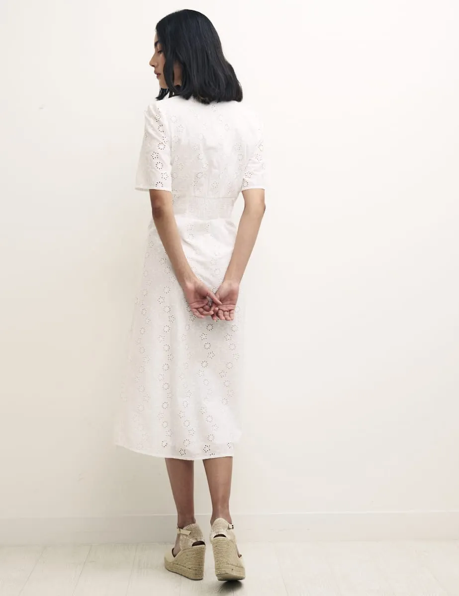 White Alexa Broderie Midi Dress