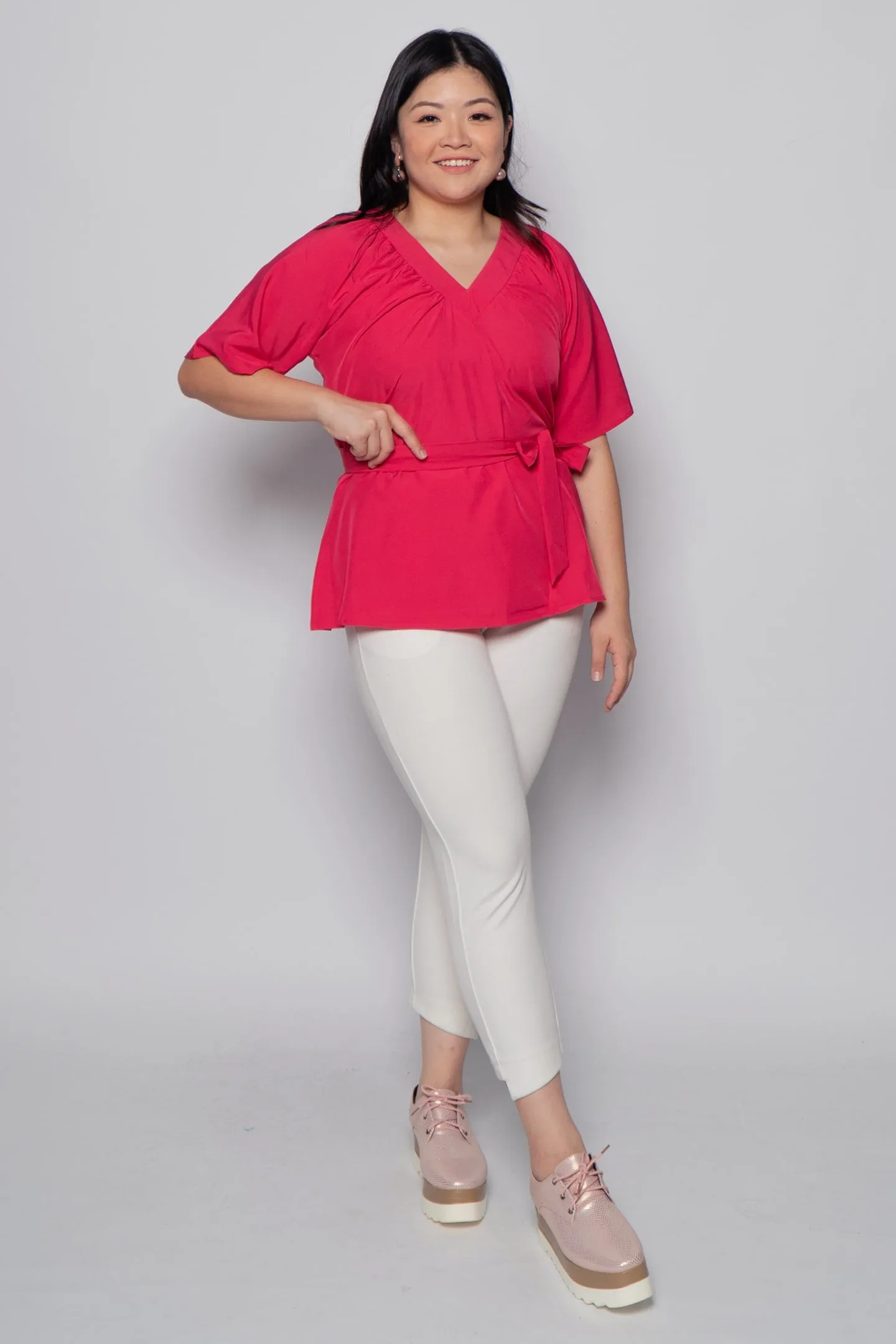 Whitney Junior Top in Plain Crimson Pink