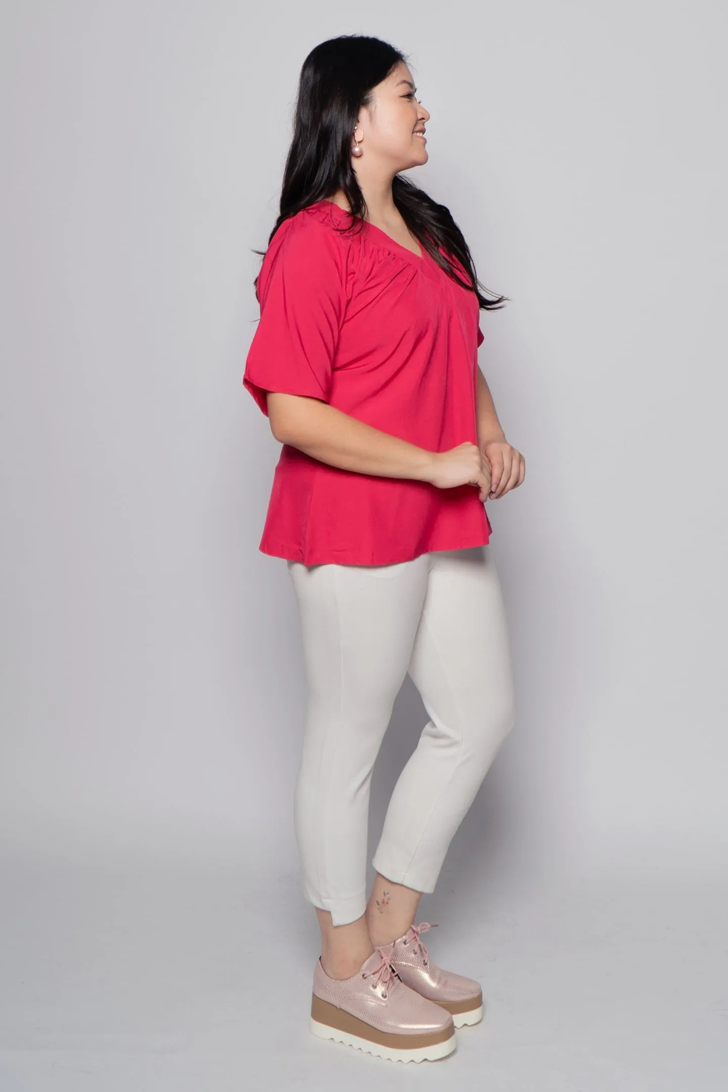 Whitney Junior Top in Plain Crimson Pink