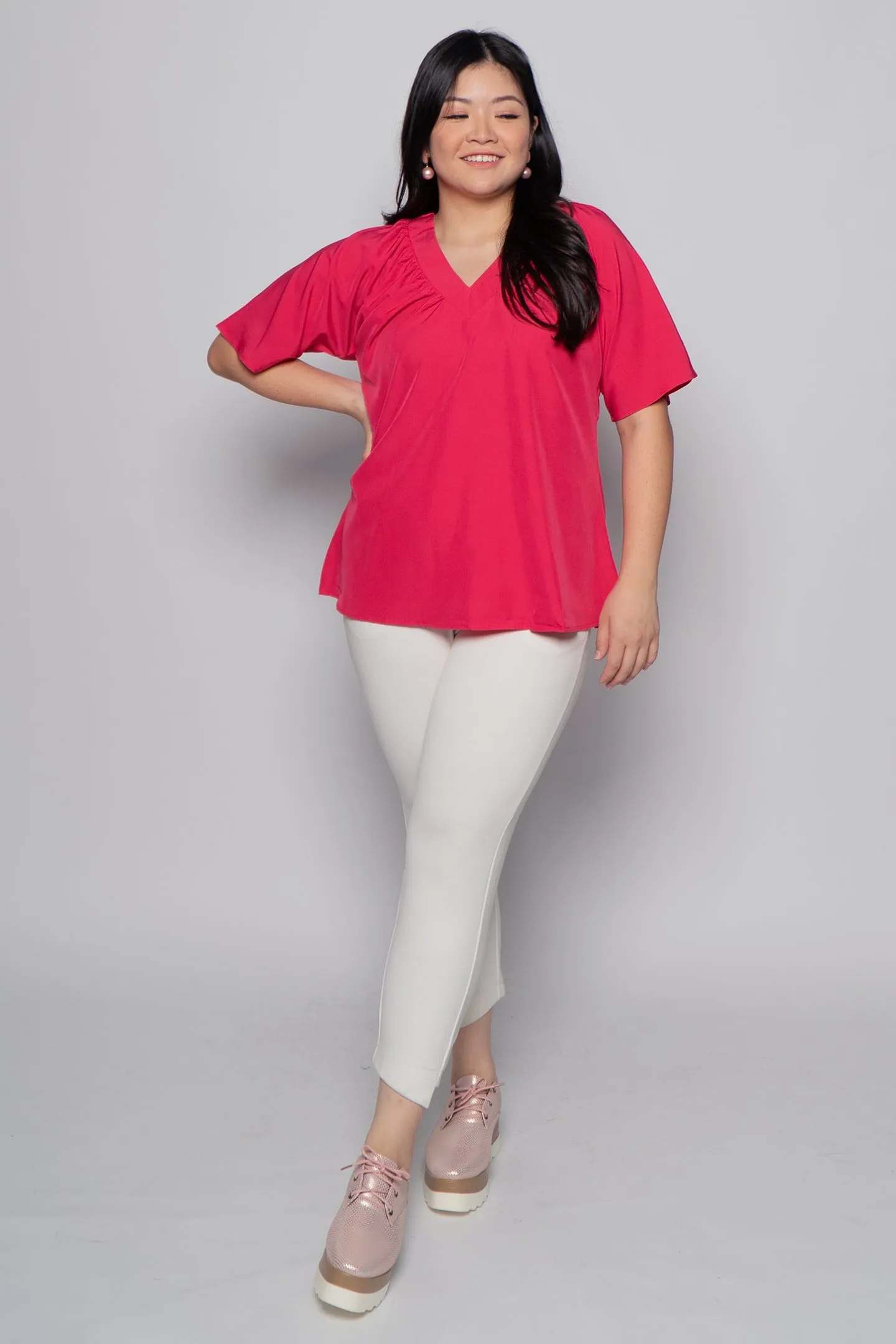 Whitney Junior Top in Plain Crimson Pink