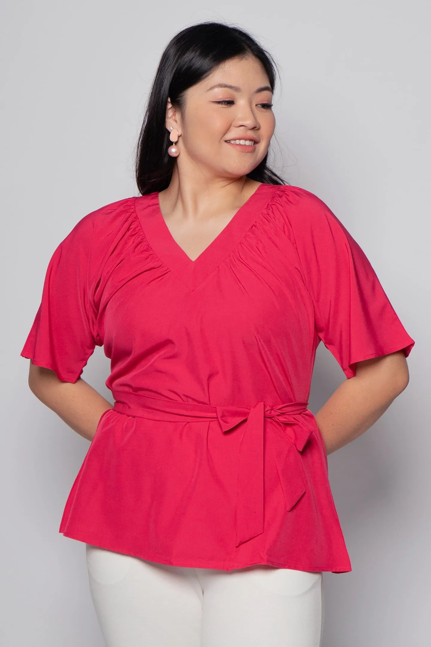 Whitney Junior Top in Plain Crimson Pink