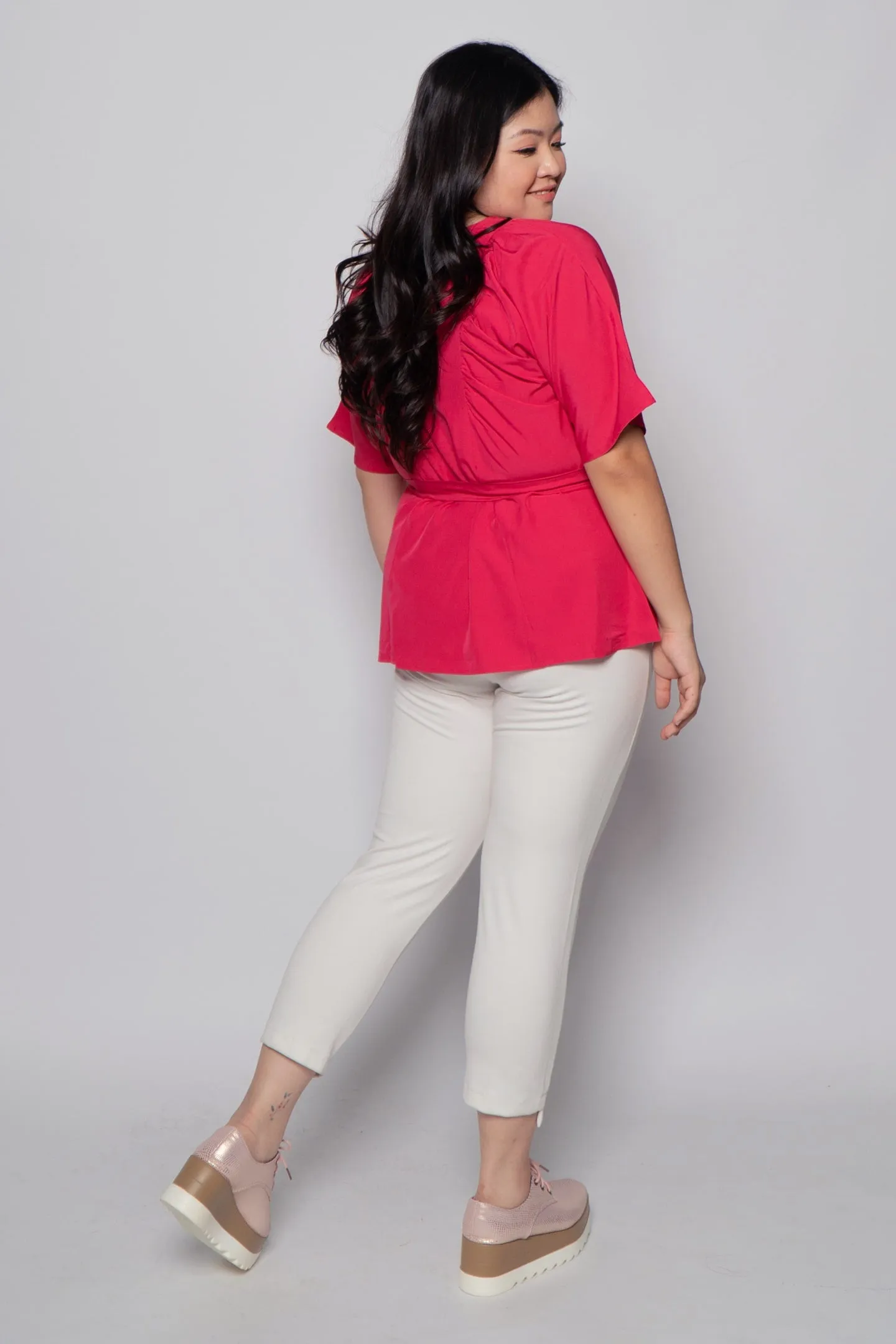 Whitney Junior Top in Plain Crimson Pink