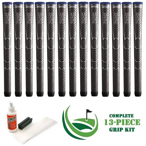 Winn Dri-Tac - 13 piece Golf Grip Kit (with tape, solvent, vise clamp) - GRAY