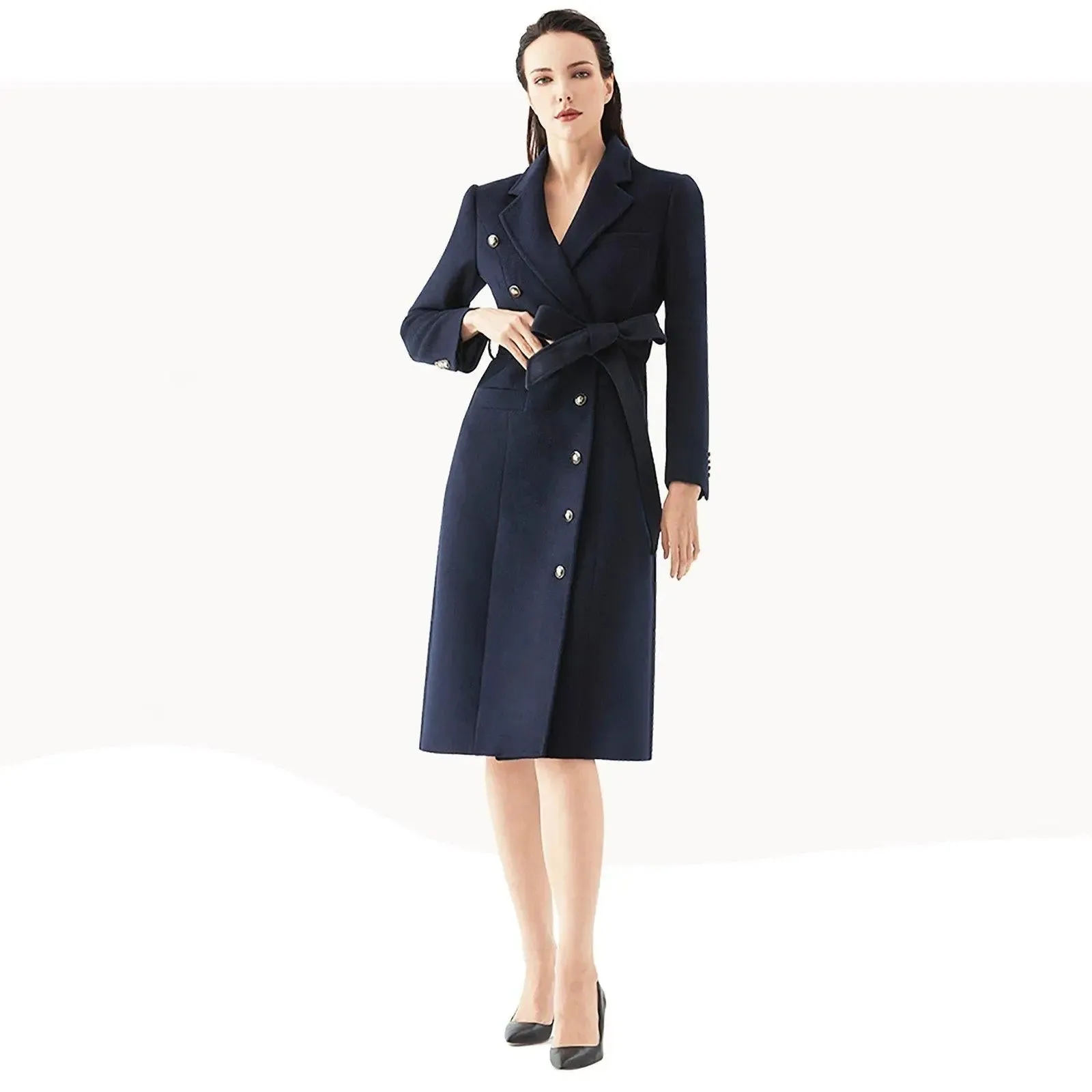 Women Wool Mid-Length Coat,Stewardess business wear,Plus Size Wool Overcoat,Black Wool Coat,Navyblue Wool Trench Coat,Custom Wool Coat Women