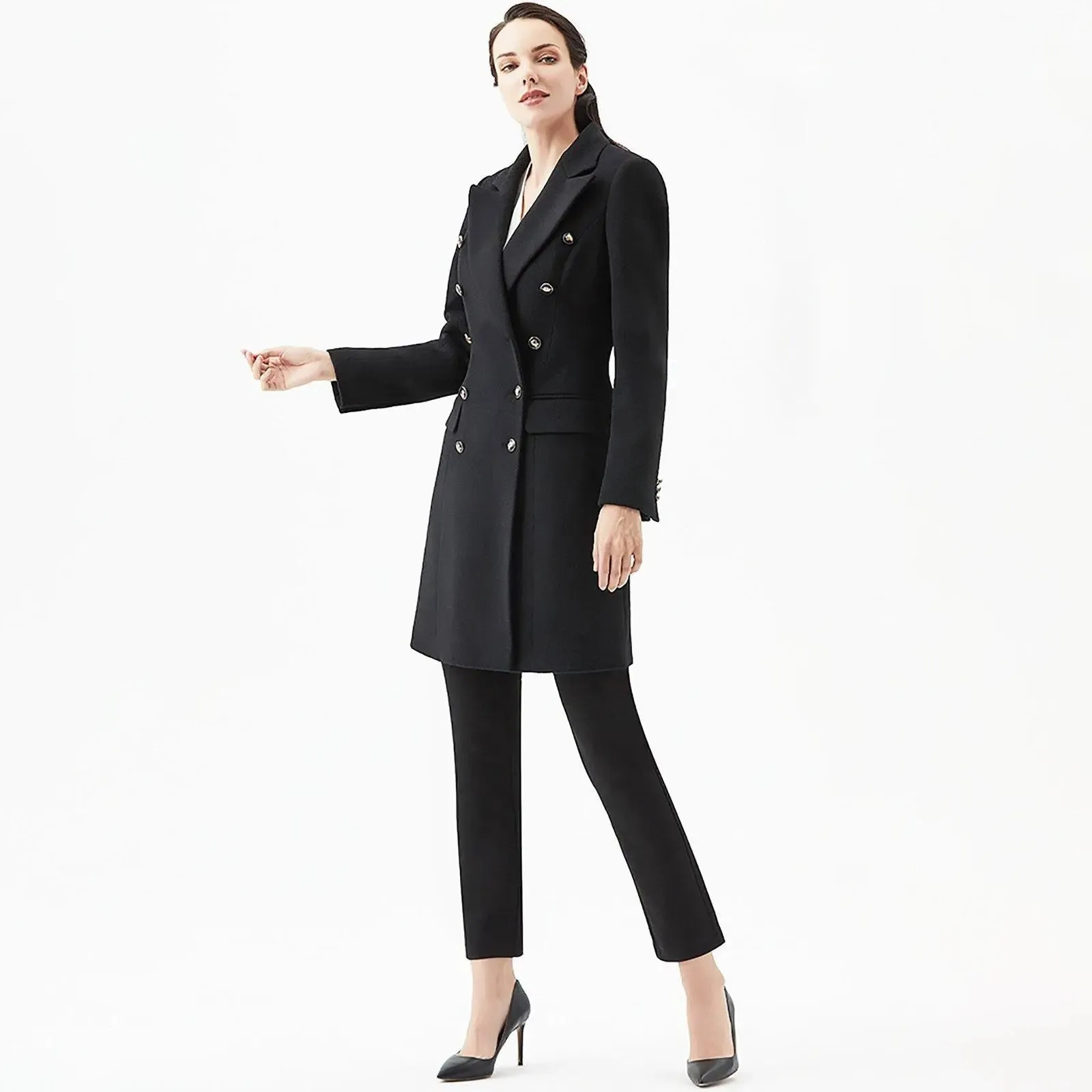 Women Wool Mid-Length Coat,Stewardess business wear,Plus Size Wool Overcoat,Black Wool Coat,Navyblue Wool Trench Coat,Custom Wool Coat Women