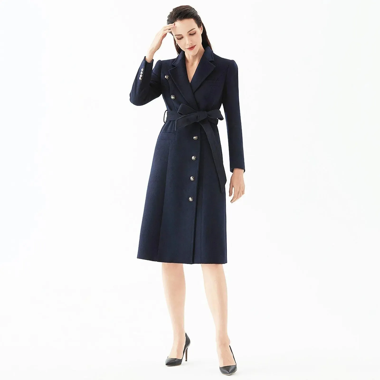 Women Wool Mid-Length Coat,Stewardess business wear,Plus Size Wool Overcoat,Black Wool Coat,Navyblue Wool Trench Coat,Custom Wool Coat Women