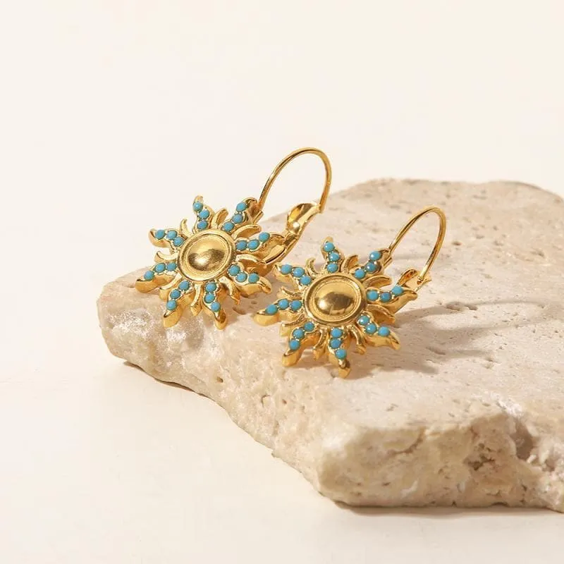 Women's Blue Turquoise Inlaid Sun Earrings