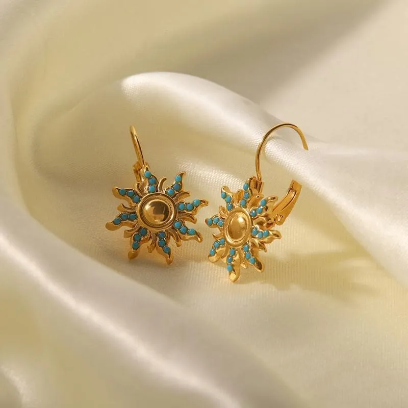 Women's Blue Turquoise Inlaid Sun Earrings