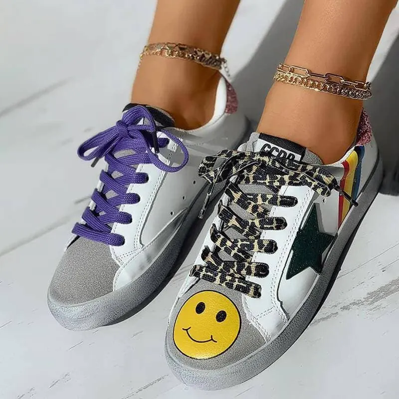 Women's Fashion Daily Graphic Star Striped Print Lace-up Sneakers