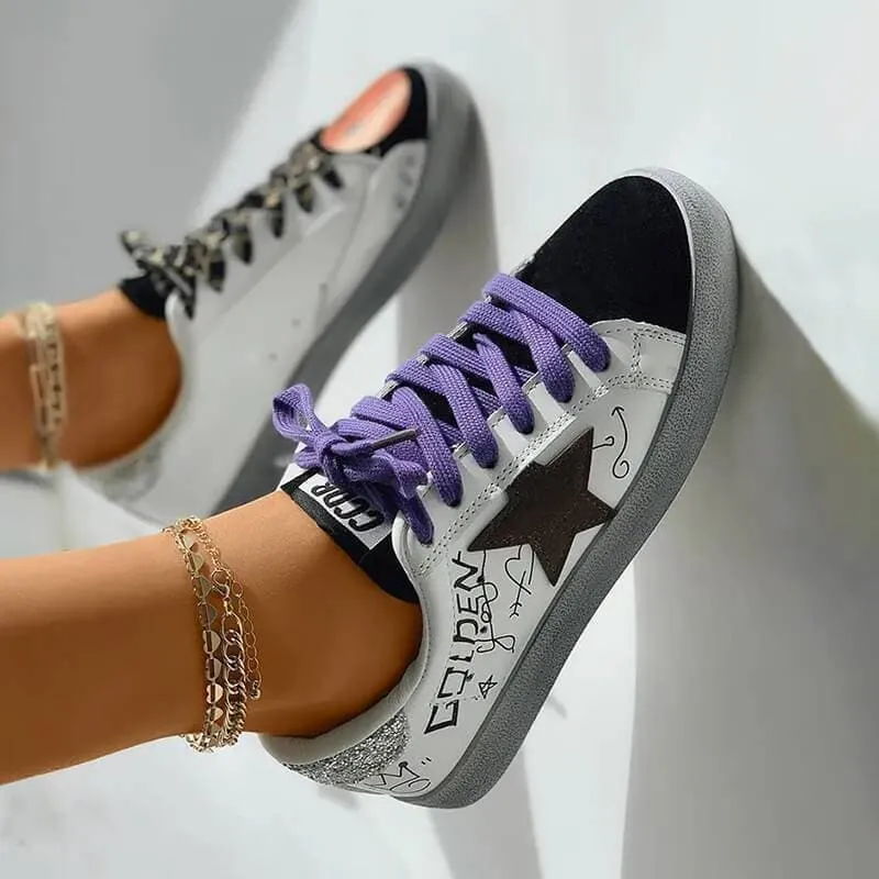 Women's Fashion Daily Graphic Star Striped Print Lace-up Sneakers