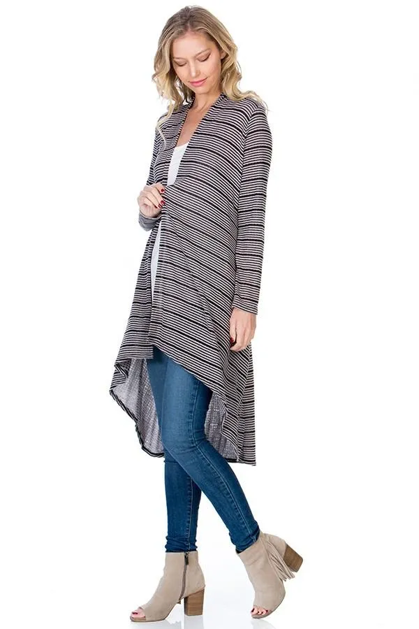 Womens Striped Asymmetric Cardigan Gray/Black Sizes S/M/L