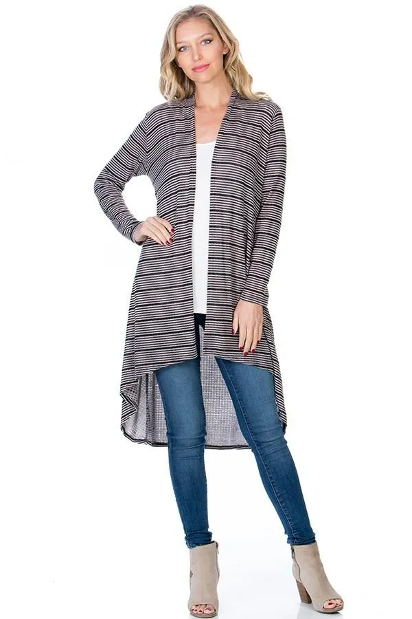 Womens Striped Asymmetric Cardigan Gray/Black Sizes S/M/L