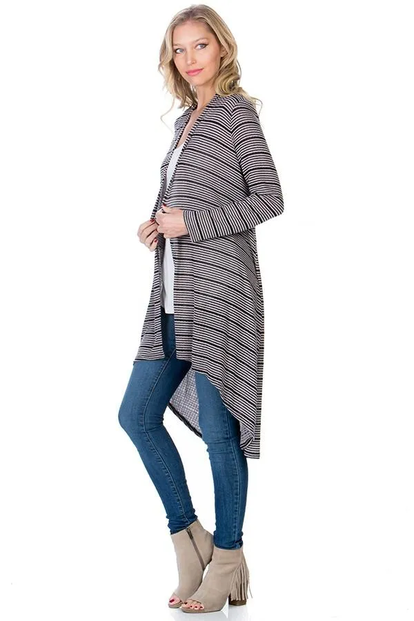 Womens Striped Asymmetric Cardigan Gray/Black Sizes S/M/L