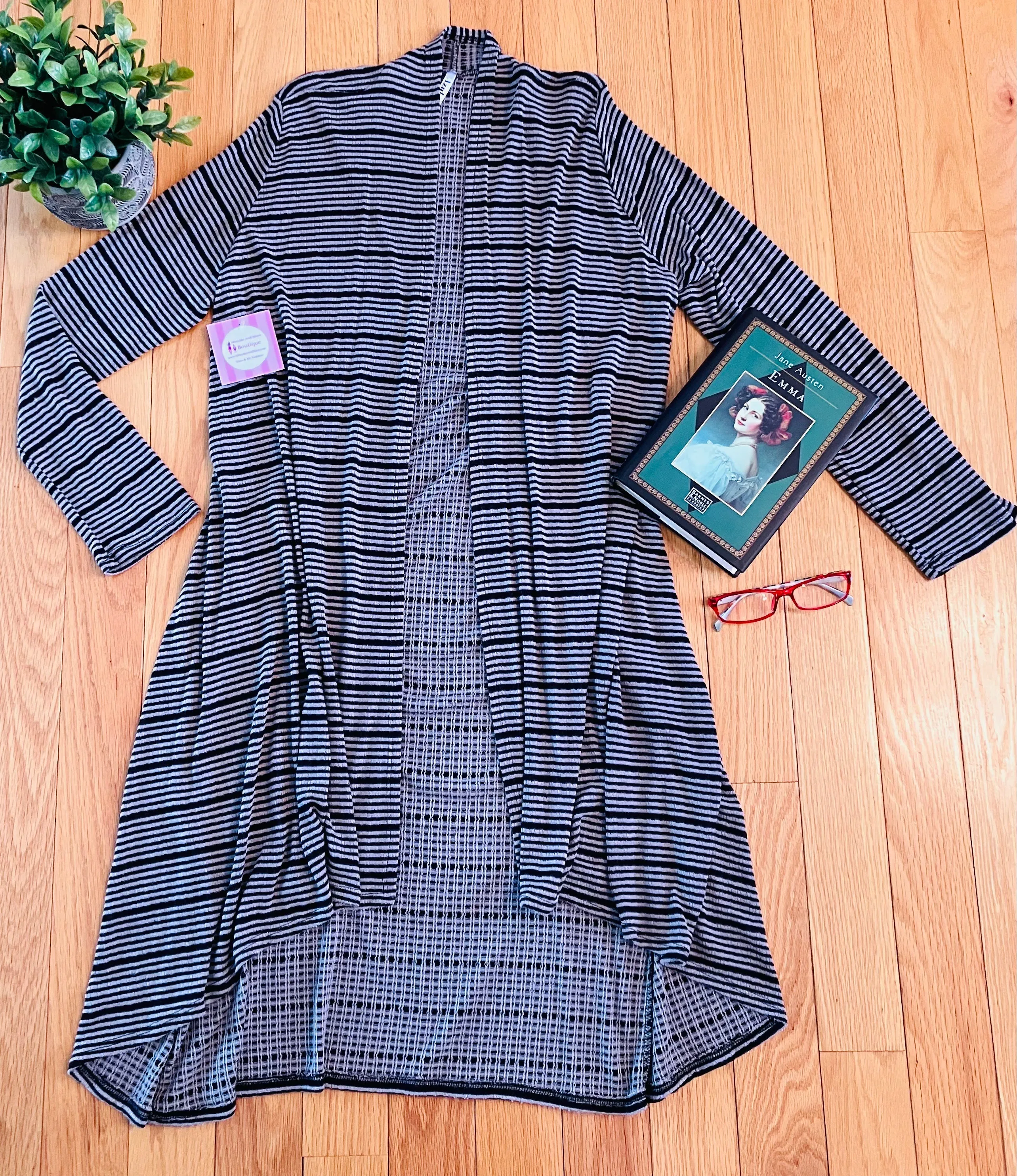 Womens Striped Asymmetric Cardigan Gray/Black Sizes S/M/L