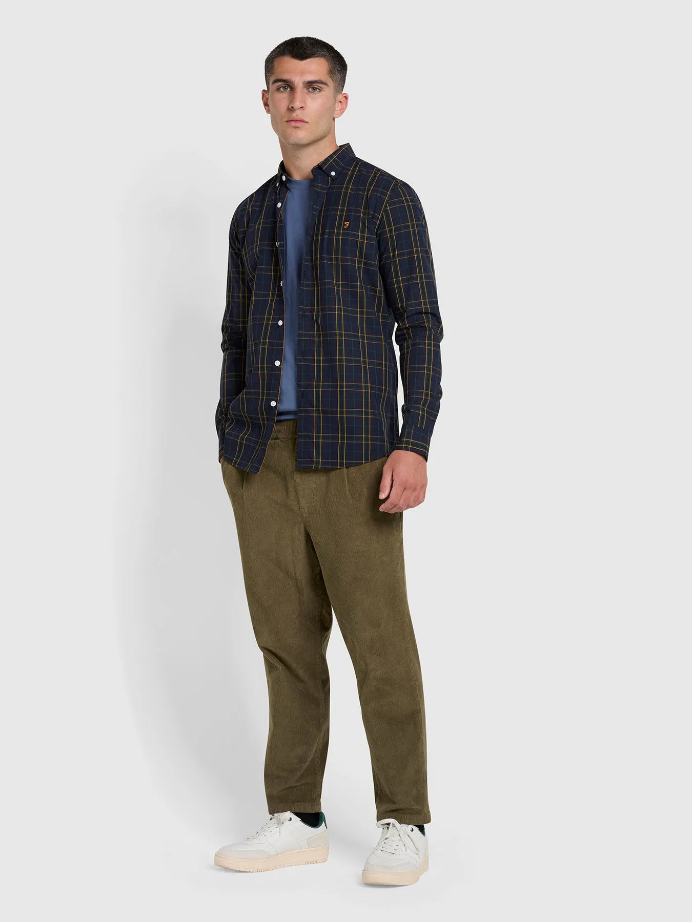 Yorke Slim Fit Organic Cotton Check Long Sleeve Shirt In River Bed