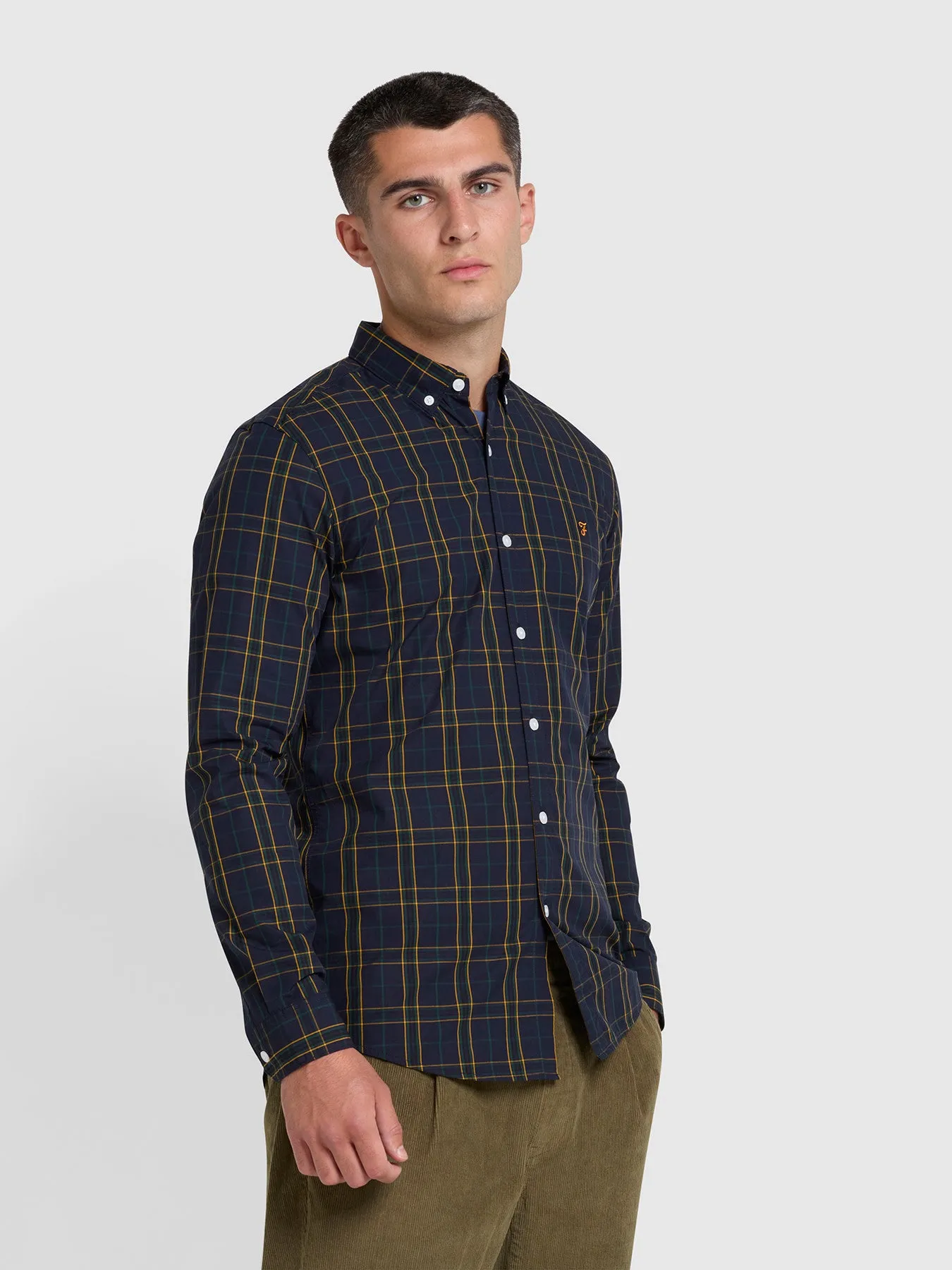 Yorke Slim Fit Organic Cotton Check Long Sleeve Shirt In River Bed