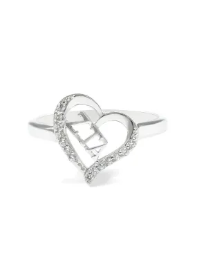 Zeta Tau Alpha Sterling Silver Heart Ring with simulated diamonds