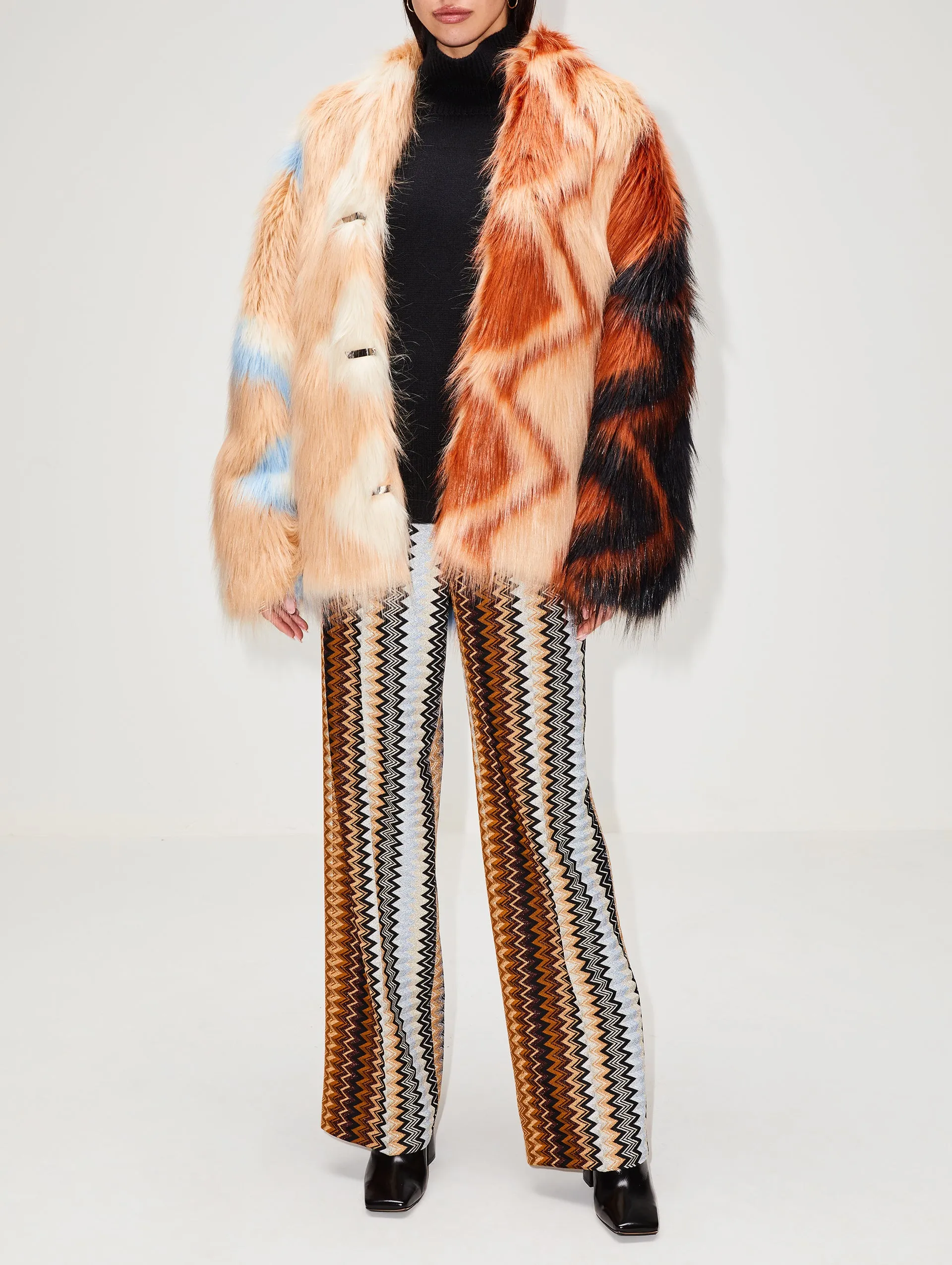 Zig Zag Faux Fur Coat